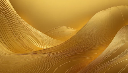 Golden wavy background. 3d rendering, 3d illustration.の素材