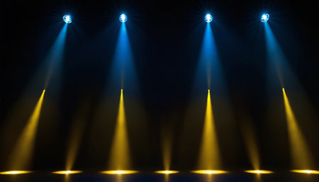 Stage Spotlight with Spotlights, Stage lighting equipment, Stage lighting backgroundの素材