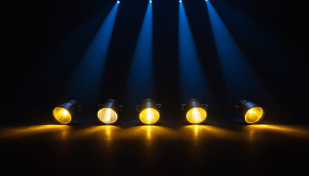Stage lights on a dark background. Lighting equipment for the theater.の素材