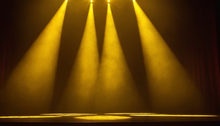 Stage Spotlight with Spotlights and Curtain, Stage Spotlight on Stage Backgroundの素材