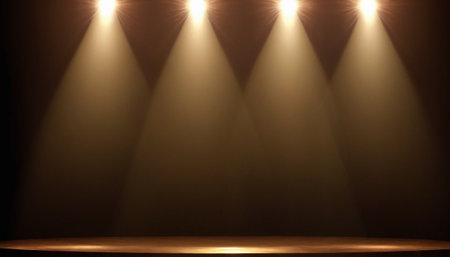 Spotlights illuminate the stage. Stage Spotlight with Spotlights. Spotlight on stage backgroundの素材