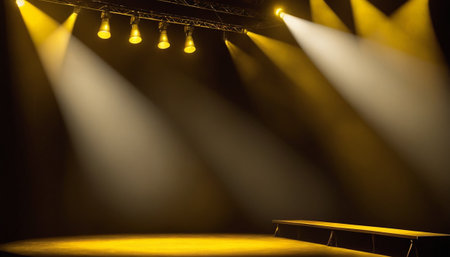 stage lighting effect with spotlights on a dark background, close upの素材