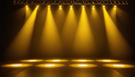 Stage Spotlight with Spotlights on Stage Background. 3D Renderingの素材