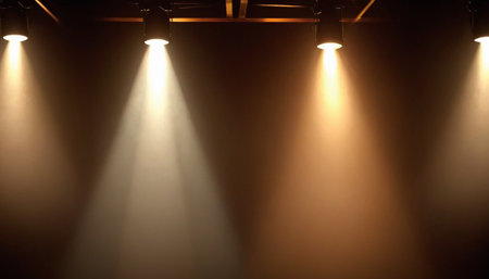 Spotlights on the stage in a dark room. Stage lights.の素材