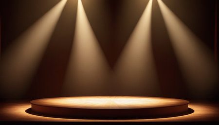 Spotlight on the stage. 3d rendering. Computer digital drawing.の素材