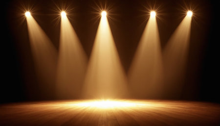 Spotlights illuminate the stage. The stage is illuminated by spotlights.の素材