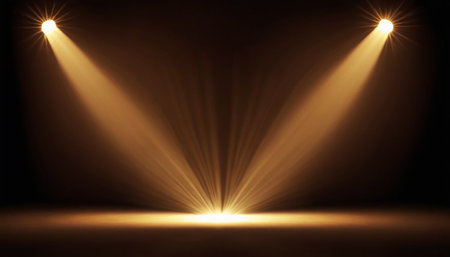 Spotlights Scene. Light effect, Stage Spotlight on a black background.の素材