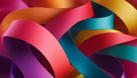 Colorful origami ribbons background. Abstract colorful paper texture.の素材