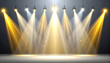 Spotlights with spotlights on stage. Spotlights background. Vector illustrationの素材