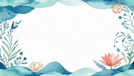 Hand drawn watercolor floral frame on white background. Vector illustration.の素材