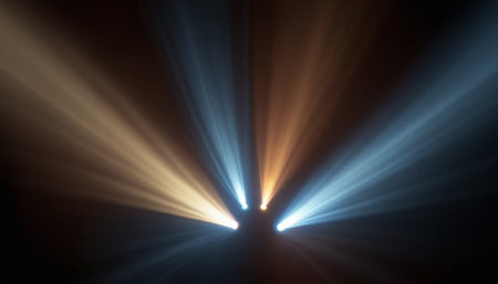 Blue and white rays of light in the dark. 3D rendering.の素材