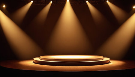 Spotlights on stage background. 3D render. Spotlight background.の素材