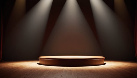 Scene with podium, Stage Podium Scene with for Award Ceremony on brown background, 3D renderingの素材