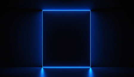 Abstract blue neon light on dark background. 3d rendering mock upの素材