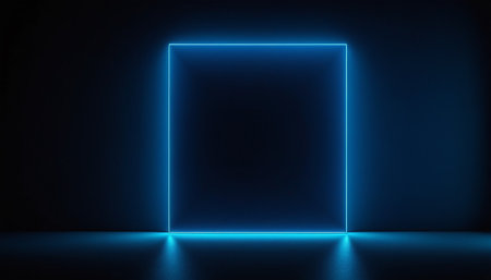 3D rendering. Abstract blue neon light on a dark background.の素材