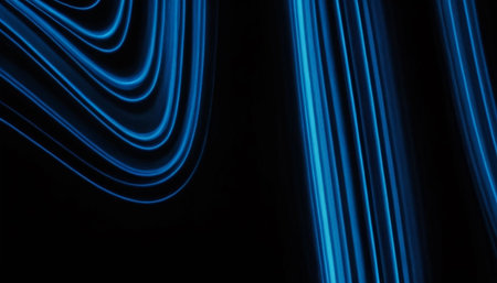 Blue abstract lines on black background. Animation. Abstract animation of moving blue lines in space.の素材