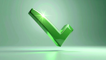 Green check mark on a green background. 3D illustration. 3D rendering.の素材