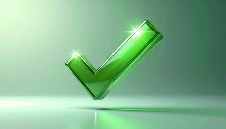 Green check mark on a green background. 3d render illustration.の素材