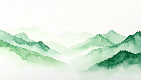 Watercolor mountain landscape. Hand drawn illustration for your graphic design.の素材