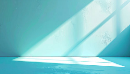 Abstract empty room with blue wall and sunlight. 3d render illustrationの素材