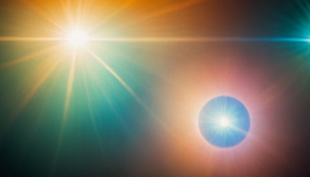 Sunset with lens flare and lens flare effect. Abstract background.の素材