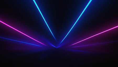 abstract background with blue and violet neon lights. 3d renderingの素材