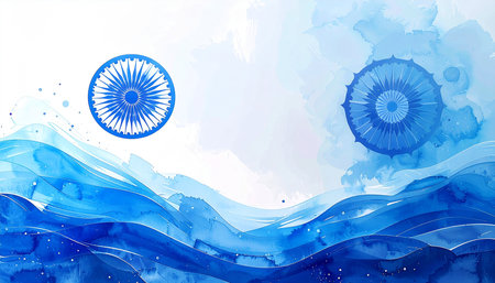 Illustration of a watercolor background with an indian flag.の素材