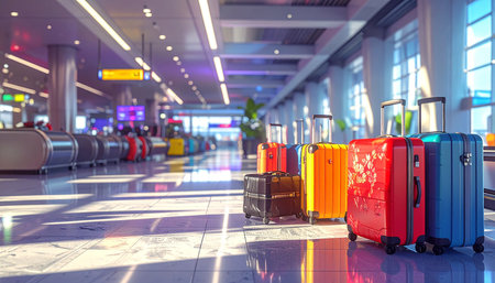 Luggage in airport terminal. Travel concept. 3D Renderingの素材