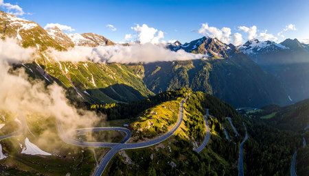 Aerial view of the Grossglockner High Alpine Road, Austriaの素材