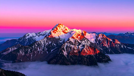 Sunrise in Himalayas, Annapurna Conservation Area, Nepalの素材