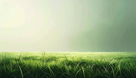 Green grass background with sunlight. 3d render. Summer landscape.の素材