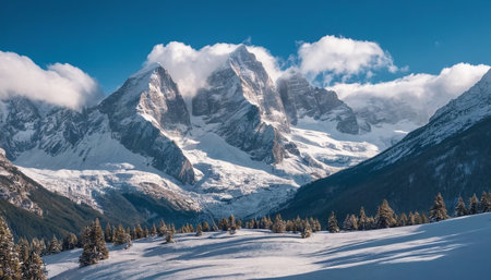 panoramic view of Dolomites mountains in winter, Italyの素材
