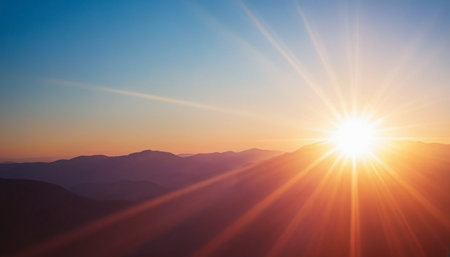 Sunset in the mountains. Beautiful landscape. Sunrise over the mountains.の素材