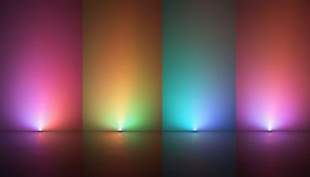 3d render, abstract background, empty room with glowing neon lightsの素材