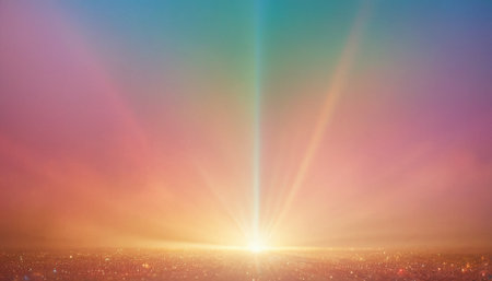 Sunset over the city. Colorful sky with sunbeams.の素材