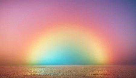 Rainbow over the sea at sunset. Abstract background. Vintage filter.の素材