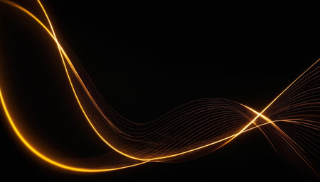Abstract golden lines on a black background. 3d rendering, 3d illustration.の素材
