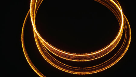 Abstract light trails on the black background. Long exposure photo of a light trail.の素材