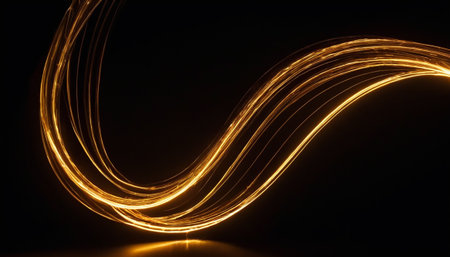 Abstract light lines background. Glowing streaks of light on dark background.の素材