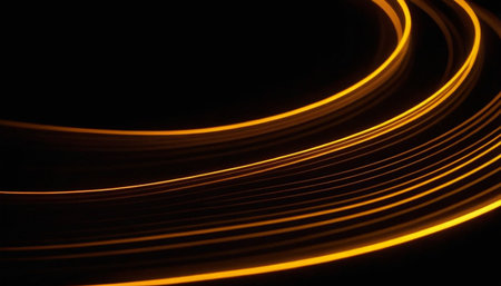abstract background with yellow light curved lines on black backdrop, copy spaceの素材