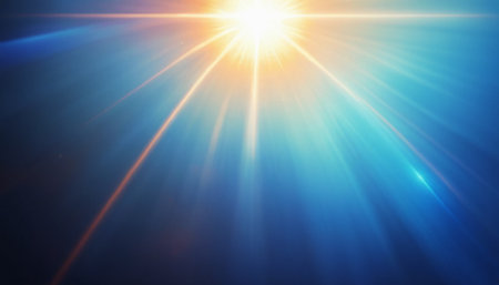 Abstract blue background with sunbeams and lens flare. Vector illustration.の素材