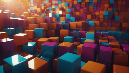 Abstract background with colorful cubes. 3d rendering, 3d illustration.の素材