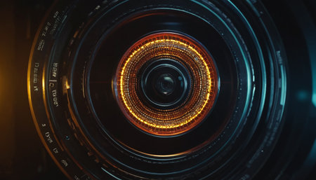 Close-up of camera lens. Filtered image processed vintage effect.の素材