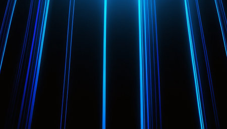 Abstract blue light lines on a black background. 3d render illustrationの素材