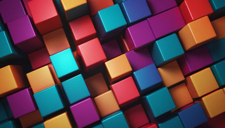 abstract background made of colorful 3d cubes, 3d render illustrationの素材