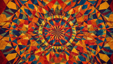 abstract background with colorful geometric kaleidoscope pattern on paper textureの素材