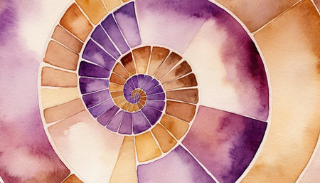 Watercolor abstract spiral background. Watercolor hand painted spiral pattern.の素材