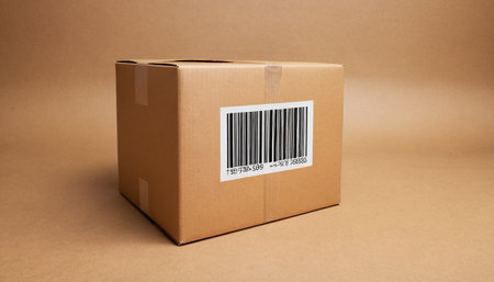 Cardboard box with barcode on brown background. 3d renderingの素材