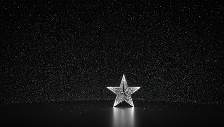 Silver star on a black background. Christmas and New Year concept. 3D Renderingの素材