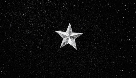 Silver star on a starry sky background. 3D rendering.の素材